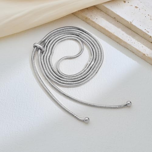 Gold Silver Necklace for Women Y Chain Adjustable Gold Long Necklaces Fashion Dainty Jewelry - color: silver C