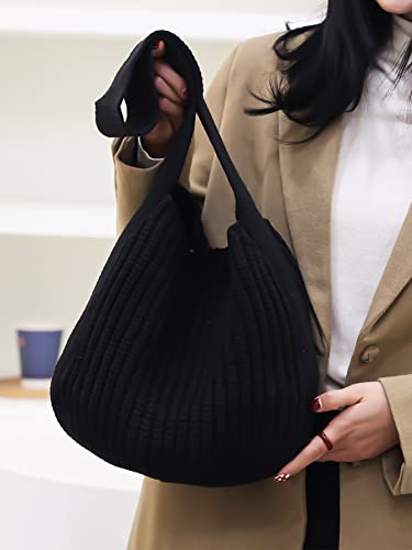 ENBEI Women's Crochet Tote Bag Knit Shoulder bag,Aesthetic Bag,Cute Eco-Friendly Tote for Travel,Daily Use,Gift Box Packaging - color: Black