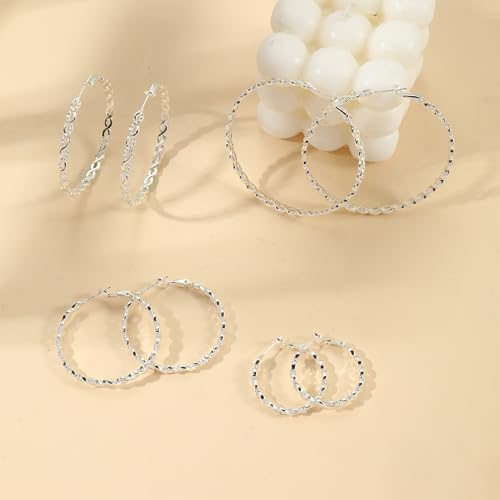 Senteria 925 Sterling Silver Post Hoops Earrings for Women Lightweight Twisted Hoop Earrings With Cubic Zirconia Hypoallergenic Silver Hoops Earrings (20/30/40/50/60MM) - color: silver-30mm