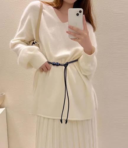 Womens Faux PU Leather Bead Rope Skinny Tie Belts for Skirt Dresses Jeans Pants Thin Dress Waist Belt - color: Black