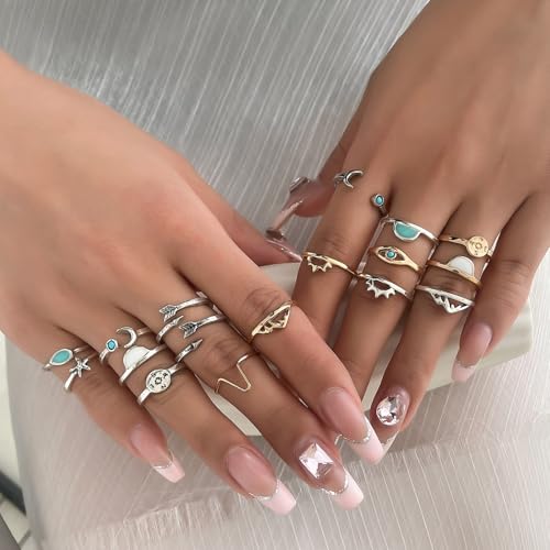 Boho Stackable Rings for Women Trendy Knuckle Joint Finger Knuckle Nail Ring Sets Simple Star Moon Stack Preppy Statement Rings Cute Stuff - style: A-1
