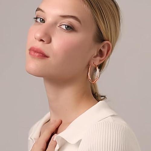 Senteria Silver Hoop Earrings for Women Hypoallergenic 925 Sterling Silver Post Hoop Earrings Lightweight Large Hoops Earring Thick Twisted Silver Hoops 30/40/50MM - color: 40MM Rose Gold