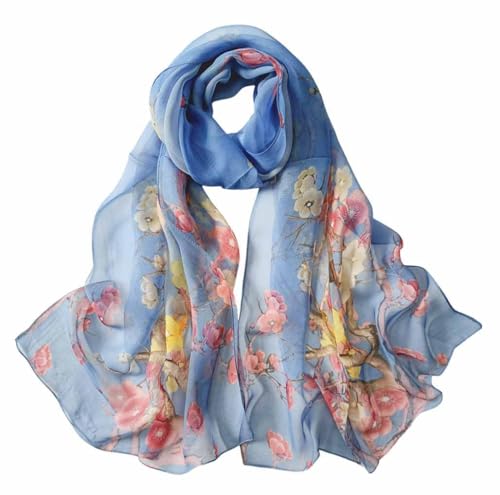 Xyueanlo Scarfs for Women Fashion Scarves Print Pattern Lightweight Sunscreen Scarf Wraps Shawls - color: Plum Blossom Blue