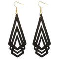 Handmade Wood Triangle Rhombus Hollow Geometric Dangle Drop Earrings Unique Presonalized Retro Gold Hook Earrings For Women - style: Black