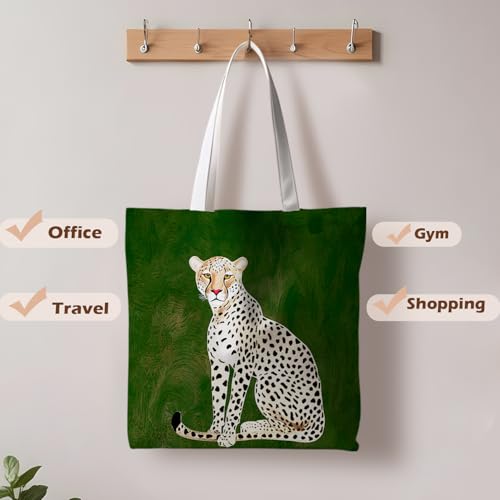 Preppy Animal Tote Bag, Pet Canvas Tote Bag, Reusable Grocery Shopping Shoulder Bags - color: Leopard