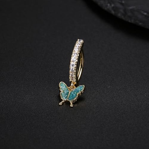 FIASASO 14K Gold Filled Belly Button Ring Hypoallergenic Surgical Stainless Steel Clicker Belly Rings Hoop CZ Butterfly Heart Teardrop Flower Reverse Belly Button Rings Belly Piercings Jewelry for Women 14G Navel Ring