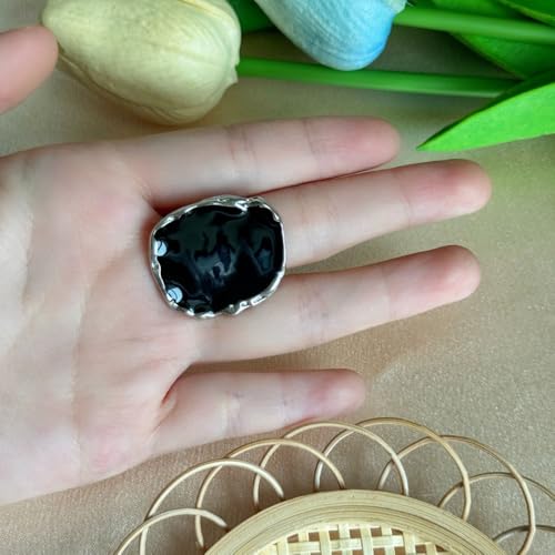 Statement Rings For Women Chunky Gold Ring Unique Cocktail Rings Vintage Big Black Drip Ring Fashion Punk Jewelry For Women - style: silvery