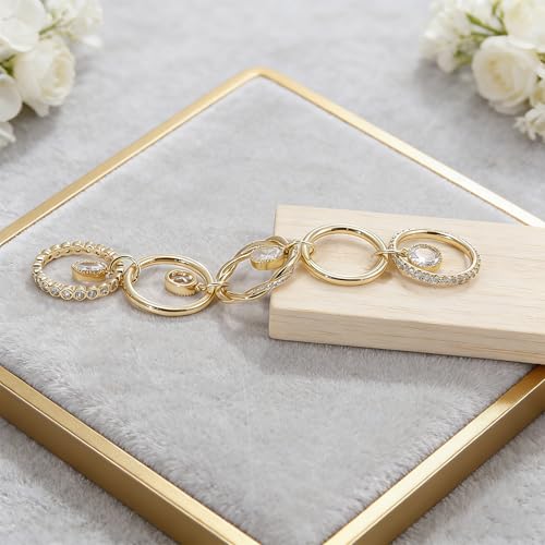 COLOYAN 14k Gold Plated Stackable Interlocking Rings for Women Non Tarnish | Durable Beautiful Cubic Zirconia Ring, Oval Rhinestone Drop Ring, Multi Stacking Ring Jewelry Gift Vacation, Party, Date - color: White, size: 7