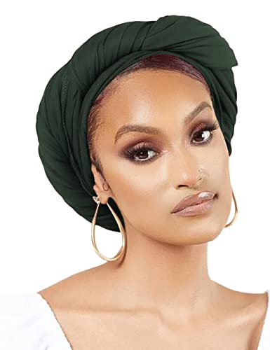 Nonbongoy Head Wraps for Black Women Stretch Headwraps Large Hair Wraps Hijab Scarves for Muslim Head Scarf Turban Headbands - color: 1-dark Green Headwrap