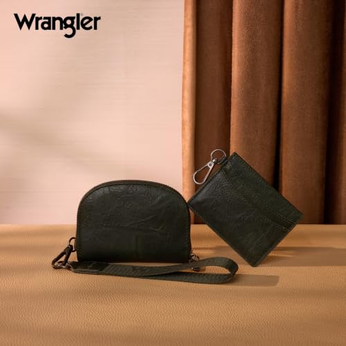 Wrangler KeyChain Wallet Wristlet Wallets for Women Dual Pouch Wristlet with Zipper Womens Credit Card Holder Wallet - color: A-Dark Green