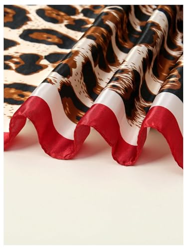RoseSeek Women's Cheetah Print Silk Head Scarf Leopard Satin Rave Hair Scarf Headband Square Scarves - color: Dark Red