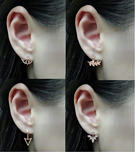 Tornito 6-12 Pairs Lotus Flower Earring Studs Chic CZ Earrings Jackets For Women Silver Rose Gold Tone - color: B:12 Pairs,Rose Gold Tone
