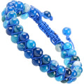 MASSIVE BEADS Double Layer Natural Chakra Healing Power Crystals Macrame Bracelet Yoga Stone Beads Gemstone Meditation Relax Anxiety Bangle for Unisex Women Men - color: Blue Stripe Agate, size: 6mm