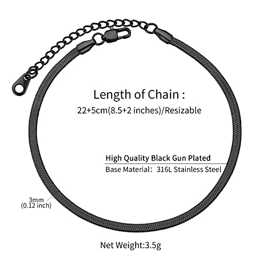 ChainsHouse Ankle Bracelets for Women, Stainless Steel Chain Anklets Waterproof, Women Summer Beach Jewelry Gift, Come with Box - color: 09. 3mm-Herringbone-Black