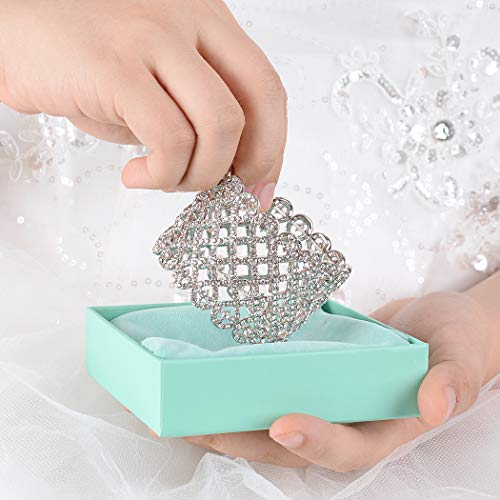 EVER FAITH Art Deco Love Knot Wide Stretch Bridal Bracelet Austrian Crystal - color: Clear Silver-Tone