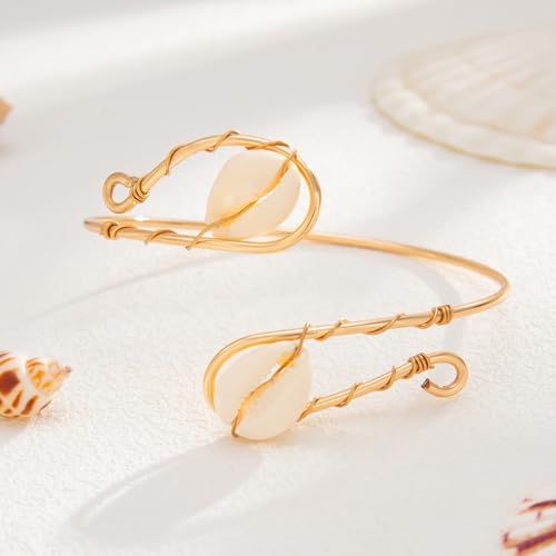 XAM Arm Cuff Upper Arm Bracelet for Women Adjustable Flower Sea Shell Leaf Feather Open Upper Arm Bangle Bracelet Boho Summer Holiday Jewelry - color: StyleA