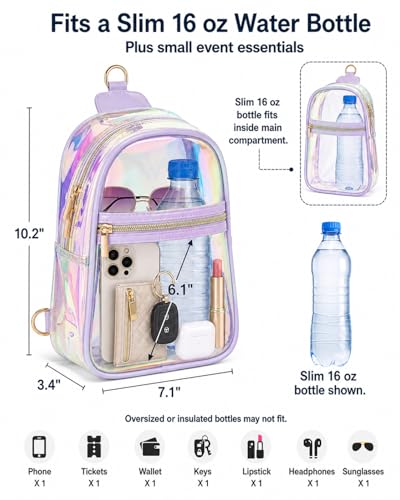 PACKISM Clear Sling Bag Stadium Approved - Clear Bag for Stadium Events & Holographic Bag for Music Festivals Jacquard Strap - color: Purple