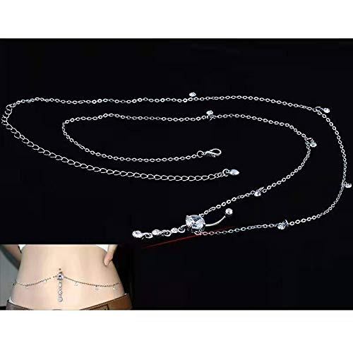 KunBead Piercing Navel Waist Chain Belly Button Ring Surgical Steel Sexy Love Dangle Body Jewelry - color: pink