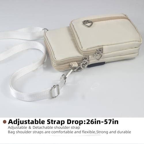 JANKS Small Crossbody Bag for Women - Mini Phone Purses with Crossbody Strap and Wallet - Nylon Arm Bag - color: A-off-white