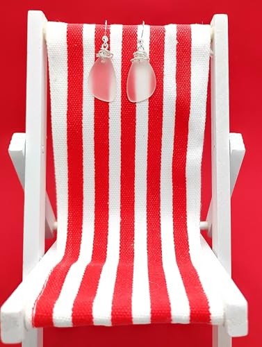 Popular Recycled Sea Glass Earrings on Sterling Silver Hooks - color: White