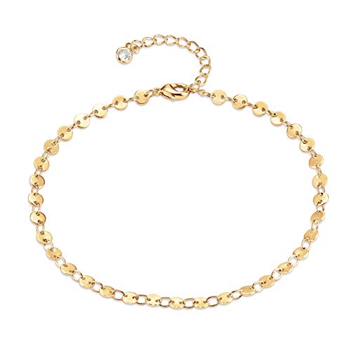 LOYATA Dainty Ankle Bracelet,14K Gold Plated Tiny Bead Anklet Dainty White Cubic Zirconia Cross Tassel Foot Chain Cute Lucky Moon Evil Eye Foot Jewelry Boho Anklets for Women - color: sequins