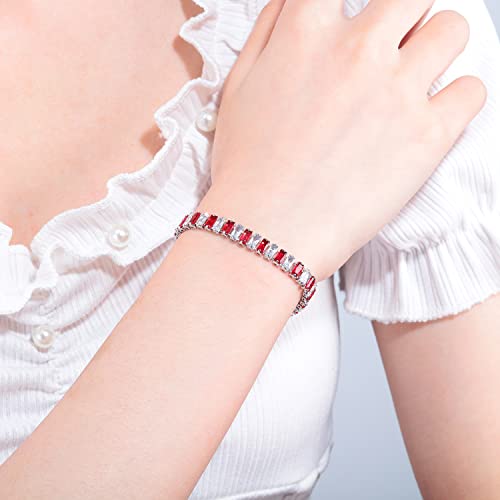 CiNily Adjustable Tennis Bracelets for Women Teen Girls Rainbow Cubic Zirconia Bracelet 14K White Gold Plated Hypoallergenic Slider Bracelet Jewelry Gift - color: Square-White and Red 7.5"