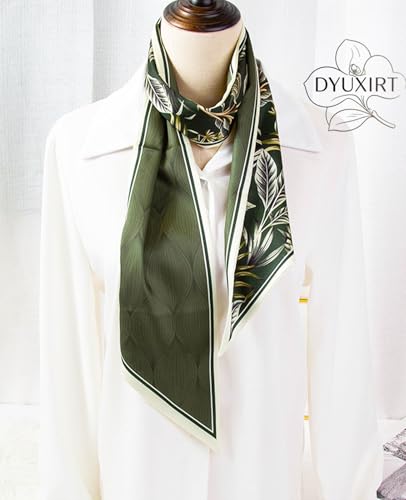 Head Scarf Purse Handle Neck Satin Hair Scarfs For Bag Lightweight Silky Long Thin Women's Fashion Scarves 59 * 5.9” - color: H16-green Feather Lines(59*5.9inch)