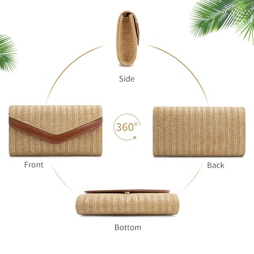 Straw Clutch Purse for Women Envelope Clutch Handbags for Summer Beach Evening Shoulder Crossbody Bag - color: Khaki