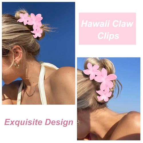 ANBALA 4PCS Flower Hair Clips, Tropical Plumeria Hair Clips for Women, Large Non-Slip Strong Hold Claw Clips, Beach Hair Accessories, Pink (4 Count) - color: pink