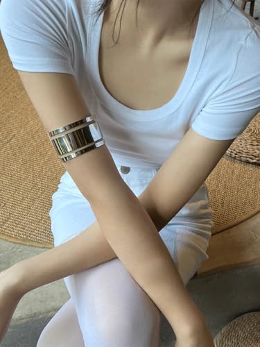 Minimalist Arm Cuff Bracelet Layered Armband Elegant Cuff Bangle Round Bracelet Stackable Geometric Jewelry for Women Men - color: chunky silver