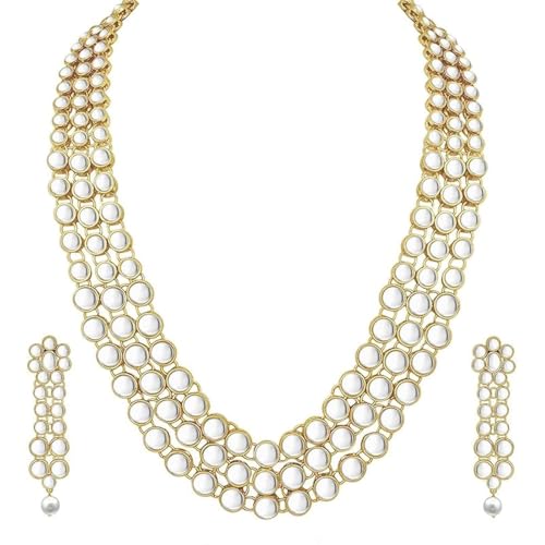 Aheli Indian Bollywood Style Wedding Faux Kundan Necklace with Earrings Set Ethnic Bharatanatyam jewellery set Gift for Women - color: White 2