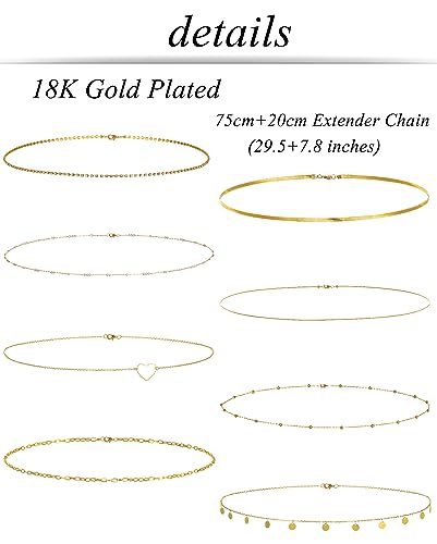 Tornito 8Pcs Waist Belly Chain CZ Heart Pearl Snake Bead Sequin Paperclip Belly Chain Summer Beach Sexy Body Chains Jewelry Accessories for Women Adjustable - style: A:8Pcs(Heart)