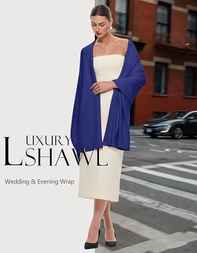 PULI Women's Pashmina Shawl Wraps for Evening Dress Large Scarf Blanket Long Wedding Bridal Winter Warm Shoulder Wrap - color: Klein Blue