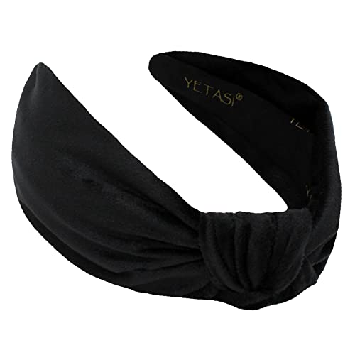 Black Headbands for Women Non Slip. Trendy Soft Velvet Headband's Girls Year-round Stylish Hair Accessory, All-Day Wear Adjustable Top Knot Head Band, Hairband Knotted Headband Fashion Designer - color: Black