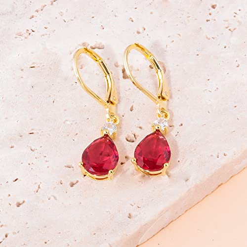 CiNily Teardrop Leverback Dangle Earrings for Women Hypoallergenic 14K Gold Plated Cubic Zircon Drop Earrings Fashion Crystal Earrings for Girls Jewelry Christmas Gifts - color: Red CZ-Gold