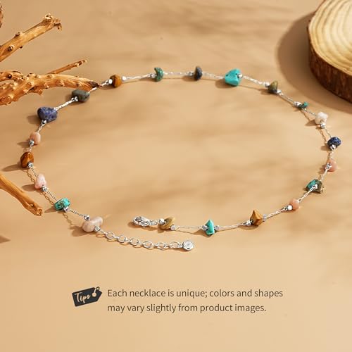 Created Turquoise Necklace for Women 14K Gold Plated Beaded Heart Choker Boho Necklaces Handmade Beach Summer Everyday Western Jewelry Gifts - color: Silver Chain, style: Irregular-Colorful