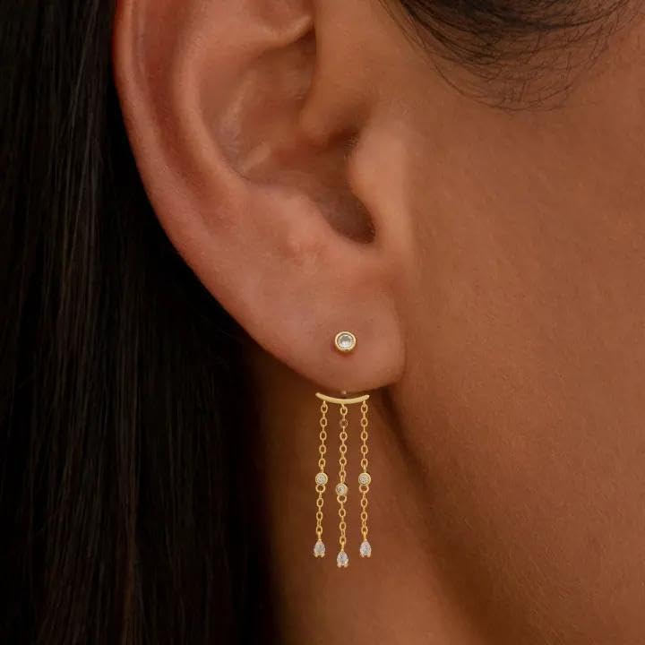 Dangle Earrings for Women, Dainty Gold Drop Earrings 14k Gold Plated Long CZ Bar Earrings for Women Trendy Simple Hypoallergenic Chandelier Stud Earrings Formal Wedding Prom Jewelry for Women - color: dangle3