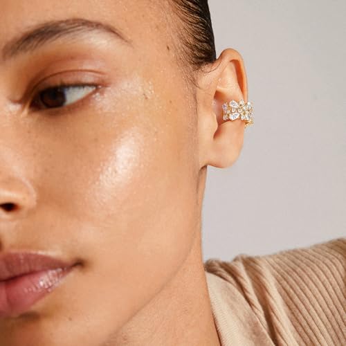 MEVECCO Ear Cuff Non Piercing for Women 18K Gold Plated Dainty Ear Cuff Earring Stacks Cartilage Clip On Wrap Huggie Minimalist Fake Piercings Open Hoops Jewelry Gifts - style: cz