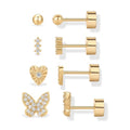 PAVOI 14K Gold Plated Dainty Flat Back Earrings for Women - Hypoallergenic Sterling Silver Posts Helix Cartilage Piercing Jewelry - Emoji Motif Bow Celestial Flatback Gold Stud Earrings Screw Back - style: Butterfly 4-Pair Set