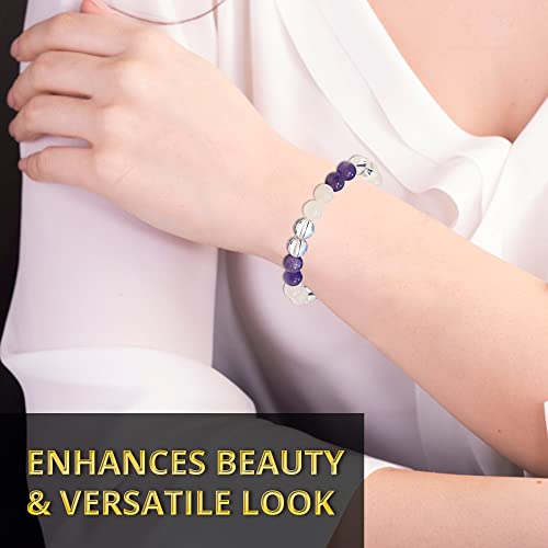 ANAYA AGATE Healing Crystal Bracelet for Women and Men – 8mm Round Beaded Bracelet for Men and Women – Unisex Stretchy Gemstone Bracelet for Healing and Protection - color: Amethyst, Clear Quartz, Rose Quartz