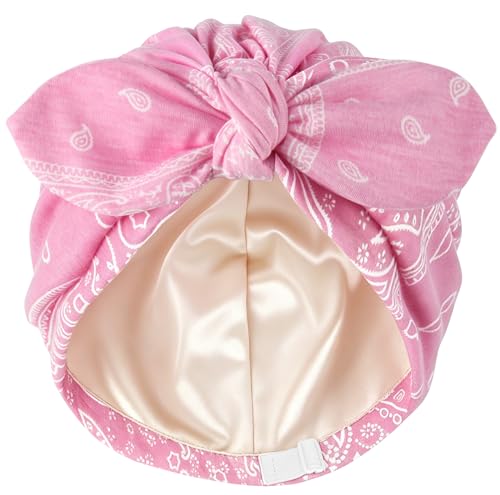 Ababalaya Satin Lined Beanies for Women Chemo Headwear Silky Lined Cotton Sleeping Cap - color: Pink
