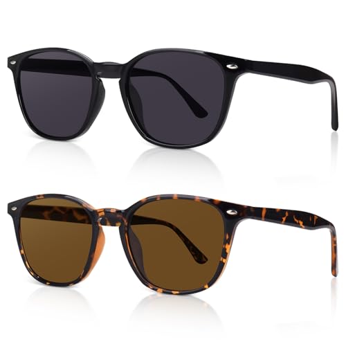 DrRelax Retro Sunglasses Womens Trendy Round Polarized Shades Sun Glasses - color: 2 Pack-black/Leopard Brown
