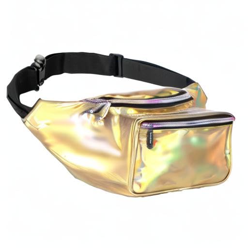 Holographic Fanny Pack Belt bag - Crossbody Waist Bag for Men or Women - Hands-Free, Waterproof Large Bumbag for Hiking, Running, and Travel (Gold) - color: Holographic Gold