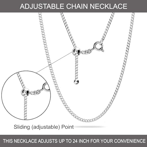 LeCalla 925 Sterling Silver Italian Jewelry Adjustable Chain Necklace, Sliding Bolo Chain Necklace for Women Slider Chain 14 to 24 Inch. - color: Curb Chain