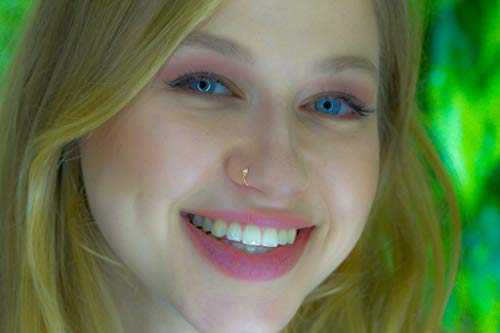 925 Sterling Silver & 14K Gold Filled Nose Ring Hoop Handmade Piercing Jewelry For Women - 24 Gauge 2mm,7mm Tiny Nose Ring with Opal - Gift Ready - color: White Opal Gold