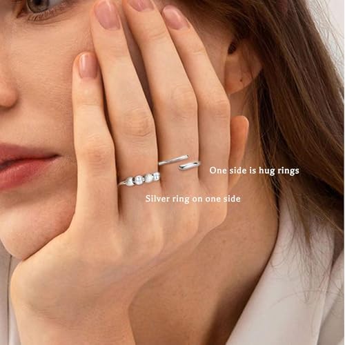Senteria Anxiety Rings for Women Sterling Silver Rings Adjustable Stress Spinner Rings with Beads Fidget Rings for Anxiety Women - color: S925 ring-Style 1 mother