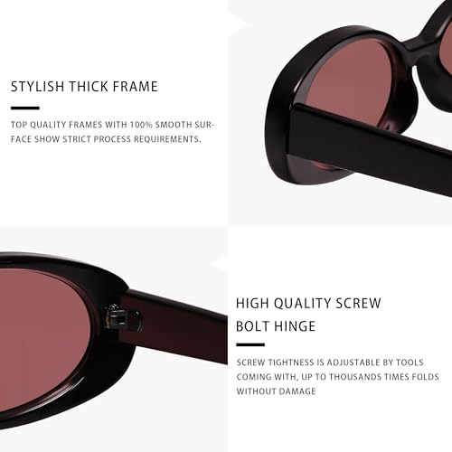 VANLINKER Polarized Retro Oval Sunglasses for Women and Men Small 90s Style VL9580 - color: C20 Black Frame/Red Lens