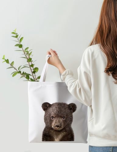 Preppy Animal Tote Bag, Pet Canvas Tote Bag, Reusable Grocery Shopping Shoulder Bags - color: Bear