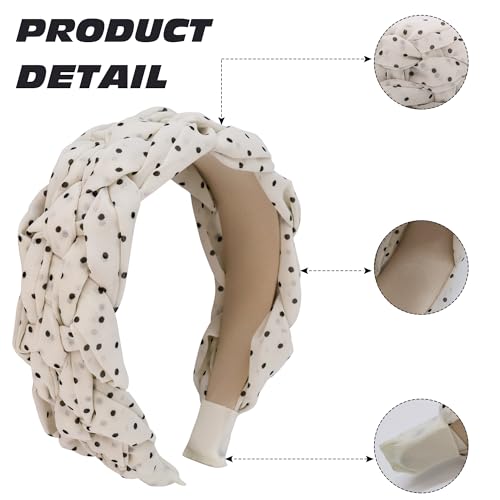 2 Pack Polka Dot Headbands for Women, Vintage Black White Braided Hair Bands, Wide Knot Hair Hoops, Soft Fabric Non-Slip Headpiece for Face Wash Makeup Daily Wear - color: Type 18