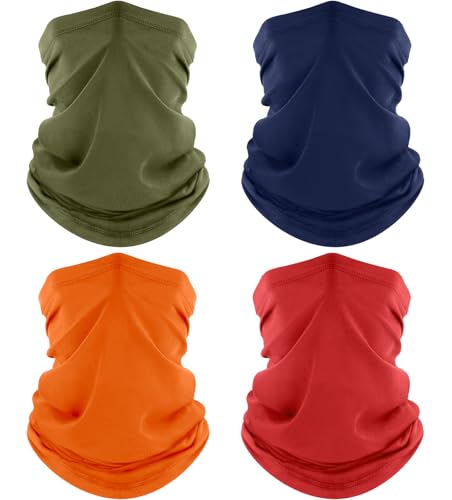 ROXUN 4 Pack Neck Gaiter, Cooling Breathable Face Mask UV Protection Scarf Hiking Bandana for Men/Women - color: Army Green+navy+orange+red